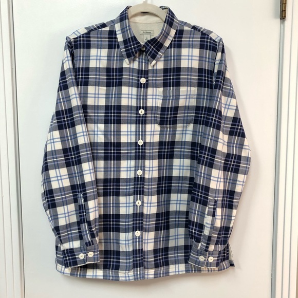 L.L.Bean blue and white plaid fleece lined shacket size S oversized - Picture 1 of 9
